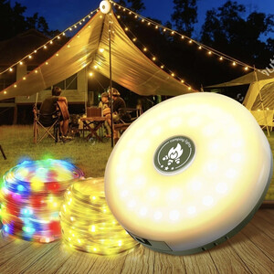 سلسلة أضواء تخييم LED+RGM إبداعية عالية الشعاع قابلة لإعادة الشحن وسلسلة أضواء محمولة للتنزه في الفناء لعيد الهالوين وعيد الميلاد وعيد الحب