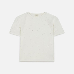 تي شيرت نسائي بتصميم منقط بلون أبيض