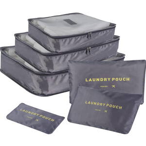 مجموعة منظم شنط السفر - 6 قطع سكاي تاتش مكعبات تخزين غسيل مقاومة للماء اكسسوارات لون رمادي البوليستر