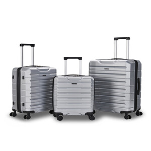 طقم شنط سفر مكون من 3 حقائب أمتعة لون فضي مقاس 28"/24"/20" بوصة