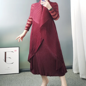 مياكي (مناسب لكل المقاسات) مطوي أزياء المرأة قطعتين مجموعات عموما سترة فستان الدانتيل الفرنسي سترة طويلة 2025 مصمم خمر الملابس الجمالية