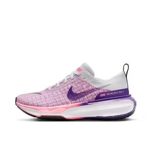 حذاء الجري Nike ZoomX Invincible Run Flyknit 3 للجنسين باللون الأرجواني والوردي المبطن وسادة هوائية عصرية مقاومة للاهتراء ومضادة للانزلاق
