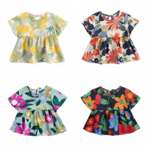 Sanlutoz Girls' Summer Dress – Cotton, Short Sleeves, Floral Design