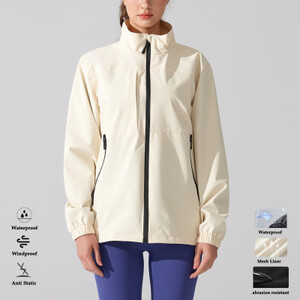 سترة مطر نسائية مقاومة للماء من VITALINOVO بياقة واقفة وخفيفة الوزن معطف واق من المطر بسحاب كامل للجري للمشي لمسافات طويلة