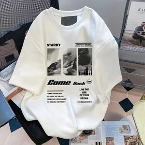 تي شيرت كاجوال فضفاض بأكمام قصيرة للرجال والنساء ، رقبة مستديرة ، طباعة حروف شخصية عتيقة ، اتجاه الولايات المتحدة ، الشارع ، الهيب هوب