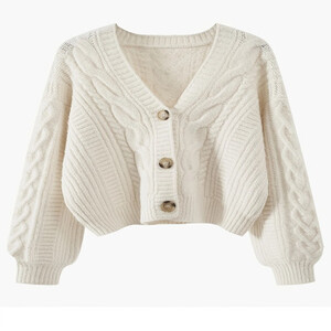 سترة نسائية أنيقة على شكل حرف V كابل. فضفاضة مع فتحة الزر. سترة مثالية للخريف والشتاء. تسوق الآن!