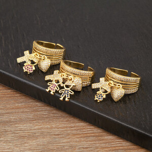 Nidin موضة جديدة صبي/فتاة القلب المفتوح خواتم قابل للتعديل 3 أنماط للإناث الذكور تألق الزركون فنجر مجوهرات هدايا حفلات الزفاف