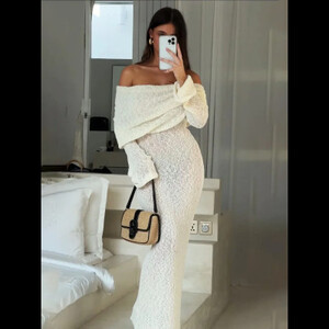 محبوك فستان ماكسي المرأة الجوف خارج خارج الكتف التستر فضفاضة طويلة الأكمام عطلة الشاطئ فستان الحفلات فساتين نسائية