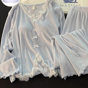 فتاة الدانتيل حافة منامة مجموعات الأميرة مثير طويلة الأكمام السراويل Kawaii الحلو مع وسادة الصدر الترفيه ارتداء ملابس ربيع الخريف