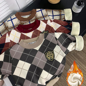 الخريف الشتاء الأطفال الصوف متماسكة البلوز الاطفال الدافئة البلوزات غير رسمية طفل الفتيان الفتيات مبطن قاع قميص الوليد تريكو