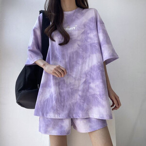 النساء ملابس رياضية تي شيرتات قصيرة الاكمام السراويل الدعاوى القطن التعادل صبغ س الرقبة رياضية فضفاضة عادية 2 قطعة 2025 قطعتين السراويل مجموعات