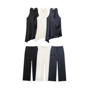 MYST & ZA2025 بلوزة نسائية صيفية جديدة غير رسمية بسيطة برقبة رسن بدون ظهر بدون أكمام + بنطلون برباط واسع الساق