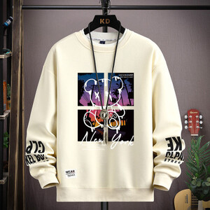 نيويورك الفن كلمة الكرتون الدب الغروب مشهد تصميم تي شيرت الرجال موضة كم طويل قميص فضفاض GraphicT قمصان المتضخم المحملة