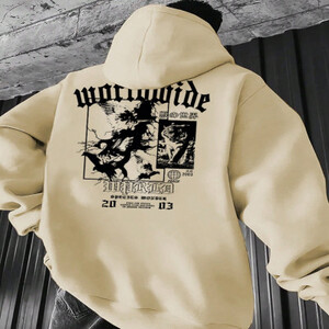 هوديس/100  بوليستر، هوديس مطبوع عليه رسومات عالم الحيوانات العتيقة، رباط كاجوال بأكمام طويلة للرجال، الخريف والشتاء