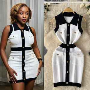 فستان قصير للنساء فساتين سترات محبوكة فيستدوس Bodycon ملابس الشارع الشهير رقبة بولو بدون أكمام واحدة الصدر لصق Y2k عمل أنيق