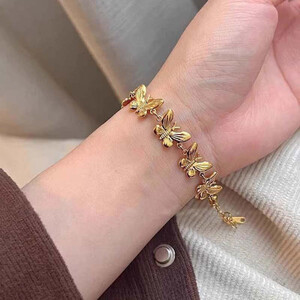 سوار فراشة بنسيج معدني عتيق للنساء ، لون ذهبي ، سلسلة منسوجة ، سوار سميك ، هدايا مجوهرات يدوية ، موضة