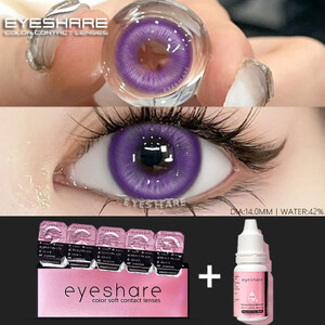 عدسات اييشير 1 يومية عدسات لاصقة كوسبلاي 5 أزواج عدسات يومية + مجموعة قطرة عيون 8 مل عدسات لاصقة عدسات أرجوانية اتصالات العين الخضراء