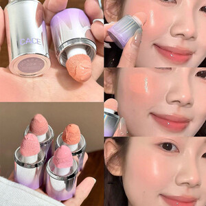 أحمر الخدود السائل غير اللامع ذو التشبع المنخفض، رأس فرشاة إسفنجية كبيرة سهلة الاستخدام، مكياج كوري أحمر الخدود الطبيعي