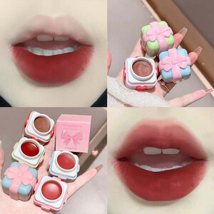 لطيف هدية مربع جرة صغيرة الشفاه الطين ضباب ناعم ليس من السهل أن تتلاشى ملمع الشفاه مقاوم للماء دائم ماتي المخملية أحمر الشفاه مستحضرات التجميل الكورية