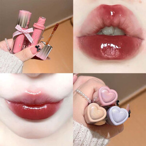 أنبوب ملمع شفاه Love خفيف الوزن وشفاف ومشرق وملمع شفاه يدوم طويلاً غير لاصق ملمع شفاه جيلي لون الشفاه مكياج كوري هدية فتاة لطيفة