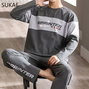 طقم بيجامة رياضي للرجال خريف شتاء جديد بيجاما قطن ناعم للرجل مقاس كبير 3XL 4XL أطقم بيجامات السادة الشباب Pjs