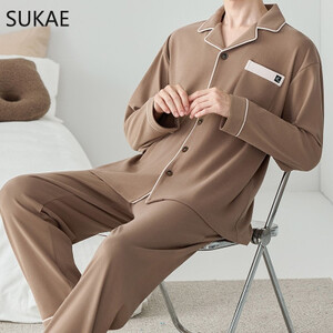 طقم صالة حرارية شتوية للرجال بيجامة أنيقة ذات طية صدر السترة باللون البني الدافئ من نسيج البوليستر والأكريليك الناعم (خفيفة الوزن ومريحة L-4XL)