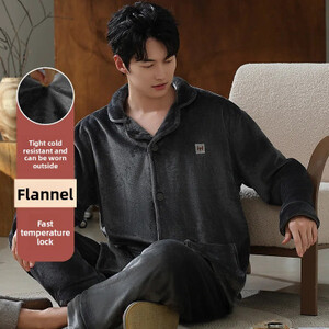 ملابس نوم رجالية من الصوف المرجاني فضفاضة بأكمام طويلة طقم سراويل طويلة كبيرة جدًا ملابس منزلية مريحة مادة مخملية