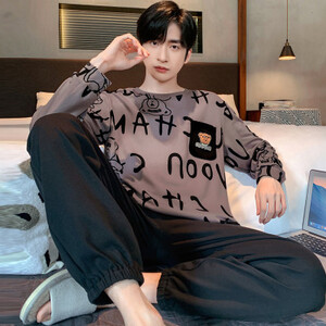 حجم كبير الرجال منامة الخريف الشتاء طويلة الأكمام فضفاضة الترفيه الكرتون الدب مخطط 2 قطعة/المجموعة الأسود س الرقبة لينة ملابس غير رسمية