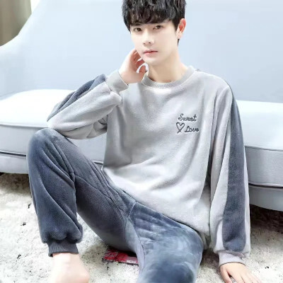 جديد الرجال شتاء دافئ كم طويل السراويل الطويلة 220 جرام الفانيلا الجولة الرقبة ملابس المنزل مجموعة ملابس للرجال ملابس خاصة مريحة