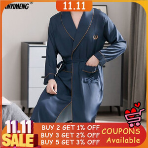 أنيقة شهم الجليد الحرير الجلباب الفاخرة رجل حبل من الحرير الخريف الربيع ملابس خاصة شال طوق طويلة الأكمام ملابس النوم L-4XL منامة