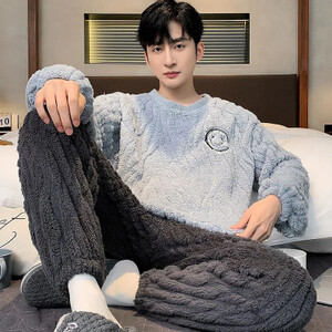 الرجال المرجان بيجامة من الصوف سميكة الخريف الشتاء نمط الفانيلا ملابس خاصة ملابس المنزل مجموعة دافئة للرجال