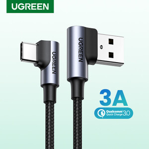 UGREEN-USB كابل نوع C للجوال ، الشحن السريع ، سلك الألعاب ، QC ، 90 زاوية ، آيفون 15 ، سامسونج S23 ، شاومي Mi 11 ، 3A