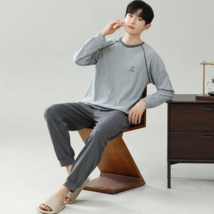 New Style Men's ModaL Sleepwear Round Neck Pullover Long Sleeve Trousers Suit Outer Wear Sporty Home Clothes