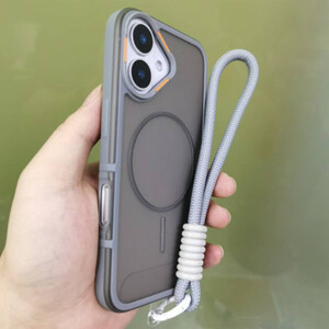 حافظة فاخرة مع حبل Magsafe شفافة غير لامعة لهاتف iPhone 16e 16 12 13 14 11 15 Pro Max Plus غطاء شحن لاسلكي مغناطيسي