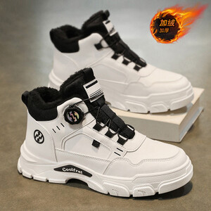 أحذية رجالية شتوية من الصوف عالية الجودة على الطراز البريطاني، أحذية قطنية سميكة ودافئة، أحذية كاحل ذات نعل سميك