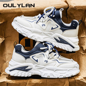 Oulylan العصرية الدانتيل يصل سميكة وحيد أحذية رياضية الذكور الصيف مزدوجة اللون أحذية رياضية عادية تنفس شبكة الجري الأحذية للرجال