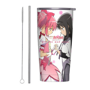 كوب معزول من فيلم Puella Magi Madoka Magica مع غطاء من القش من الفولاذ المقاوم للصدأ كوب حراري مزدوج الجدار لزجاجات السيارة، 20 أونصة
