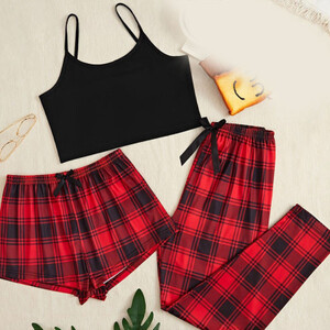 سترات نسائية مطبوعة + شورت + سراويل طويلة ملابس منزلية قابلة للتنفس مجموعة ملابس نوم عصرية للسيدات