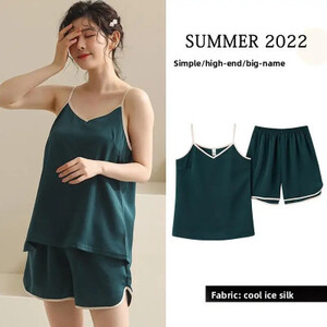 رائجة البيع للموسم الجديد الحرير الجليد مثير حزام ملابس خاصة المرأة عالية الشعور بلون ملابس المنزل سترة بلا أكمام مجموعة الخامس الرقبة