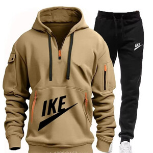 سترة بغطاء للرأس بسحاب للرجال لخريف وشتاء 2025 + طقم سراويل - مجموعة ملابس رياضية غير رسمية للدفء - خارجي - موضة - مريح