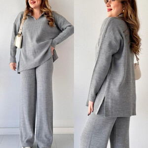 المرأة متماسكة سترة قطعتين مجموعة بانت مجموعات مطابقة مجموعات الخريف الشتاء لصق بنطلون سميكة السراويل البلوز أمي العمل الأنيق