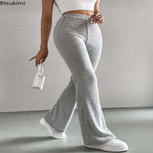 المرأة عادية الضلع متماسكة السراويل أنيقة موضة الصلبة تنوعا مضيئة السراويل الخريف الشتاء مرونة الخصر محبوك نحيل بنطلون