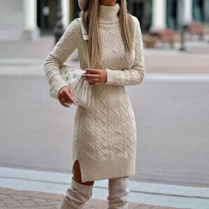 المرأة الياقة المدورة كابل ضئيلة متماسكة سترة فستان ، طويلة الأكمام فستان مصغر ، ملابس الإناث غير رسمية ، السيدات الموضة ، الخريف ، جديد ، 2023