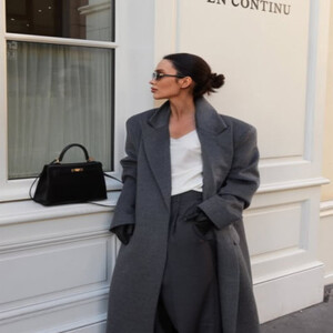 مكتب المرأة معطف طويل من الصوف مع حزام الوقوف كم طويل واحدة الصدر منتصف طول ملابس خارجية 2025 الخريف معاطف سيدة جديدة