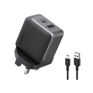 أورايمو شاحن جداري برو بتقنية GaN بمنفذ USB-C ومنفذ USB وبقوة 33 واط مع كيبل شاحن - أسود