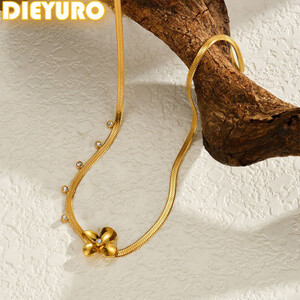 DIEYURO 316L الفولاذ المقاوم للصدأ الذهبي زهرة الزركون ثعبان العظام قلادة للنساء موضة جديدة سلسلة عنق مجوهرات براقة هدية
