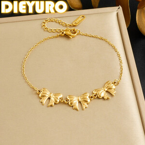 DIEYURO 316L الفولاذ المقاوم للصدأ الذهبي بسيط كلاسيكي أضعاف Bowknot سوار سيدة موضة Colorfast المعصم سلسلة مجوهرات براقة