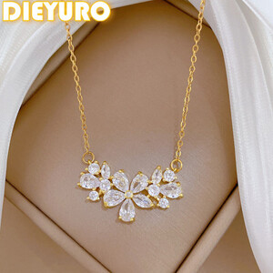 DIEYURO 316 الفولاذ المقاوم للصدأ ديزي زهرة شكل المألوف ركاب نمط قلادة قلادة المرأة الاتجاه الجديد سلسلة عنق مجوهرات