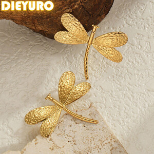 DIEYURO 316L الفولاذ المقاوم للصدأ موضة خمر اليعسوب وأقراط للنساء الاتجاه مقاوم للماء القرط مجوهرات هدية براقة