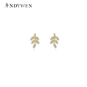 ANDYWEN 925 فضة الذهب الزركون تشيكوسلوفاكيا كريستال يورق مربط القرط ثقب النساء مجوهرات الزفاف كليب مجوهرات فاخرة